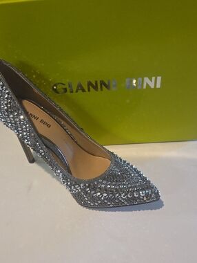 Gianni Bini Silver Crystal Embellished Pointed Toe Stiletto